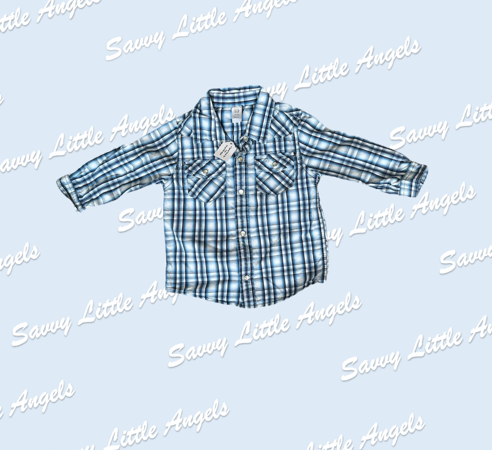 front of Blue Button Up arms out