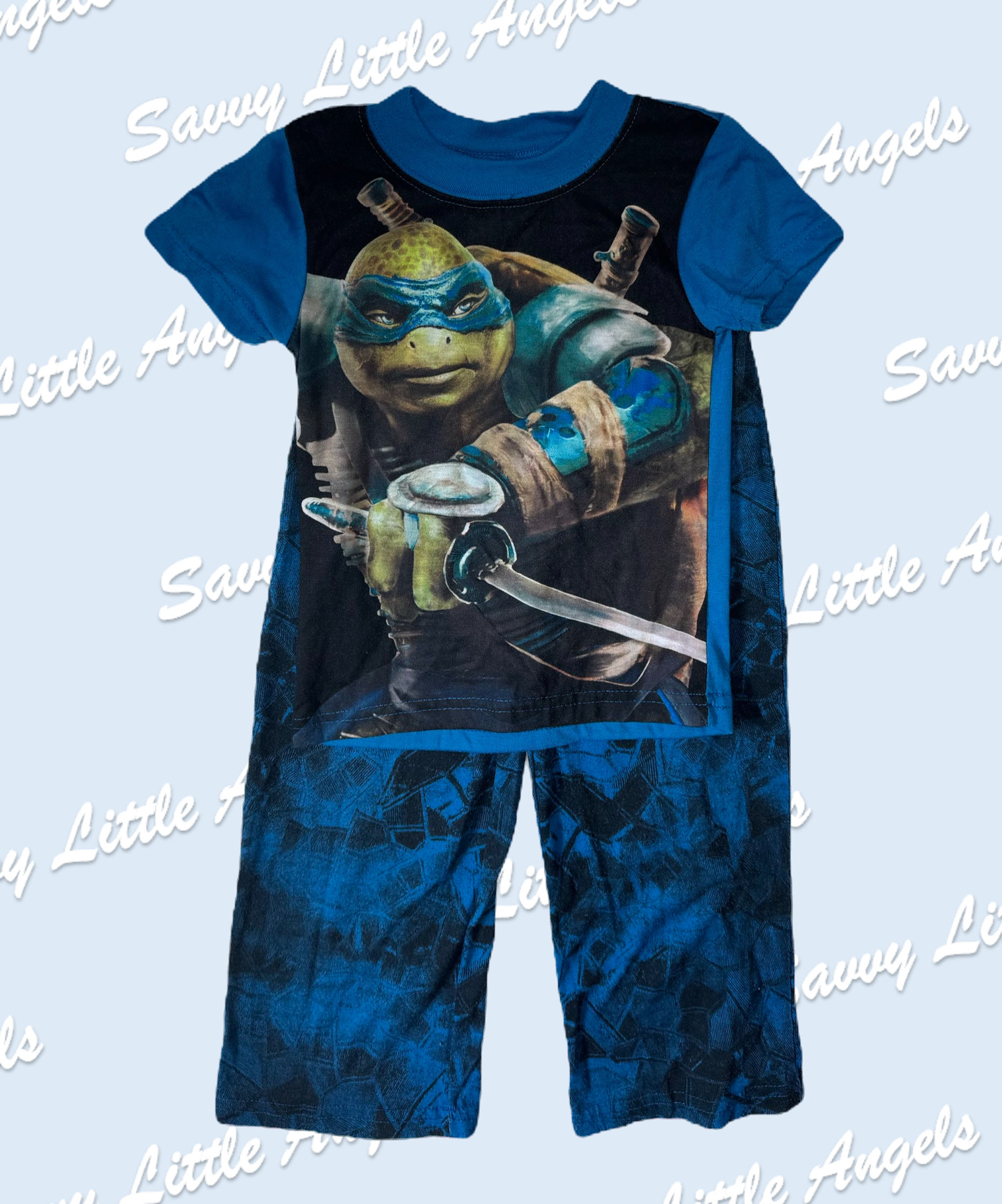 front of Blue Ninja Turtle PJs