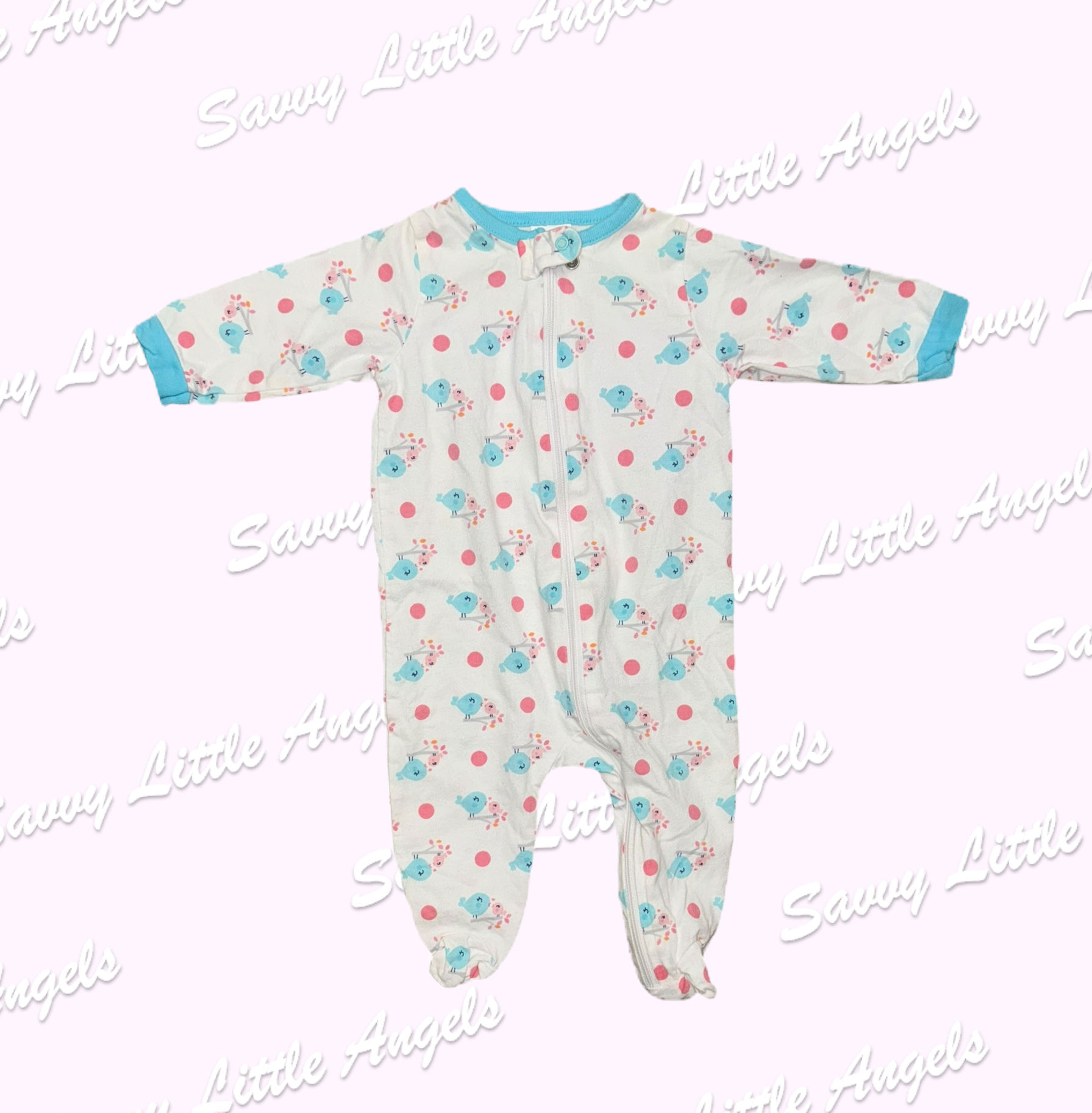 Teal and Pink Bird Sleeper Front View