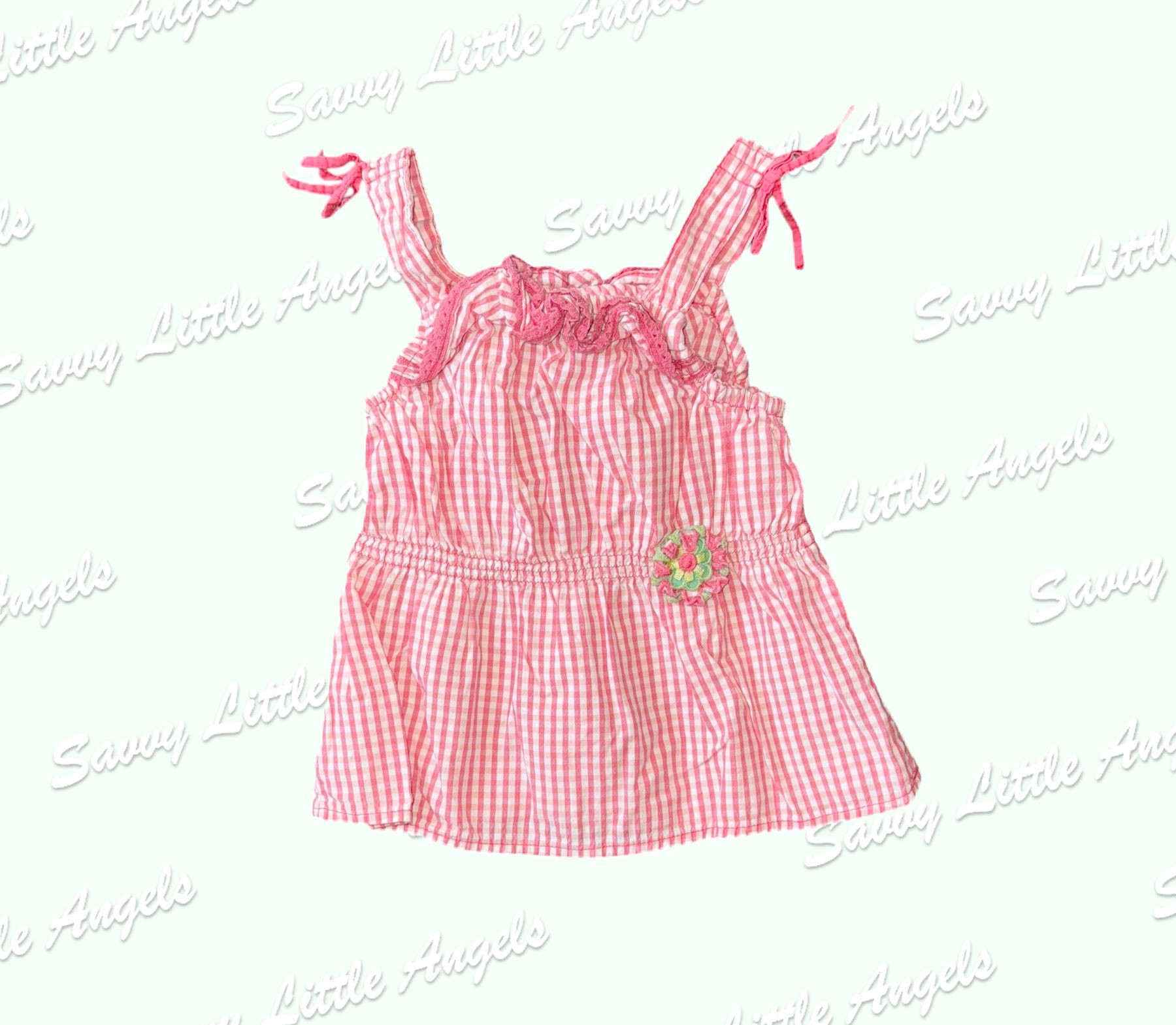 Pink Checkered Top Front View