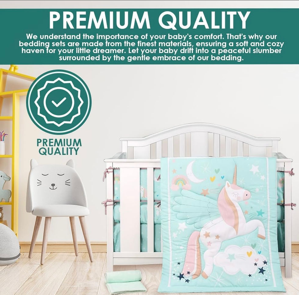 Thumbnail: Front view of crib bedding with product information of Unicorn Crib/Toddler Bed Set