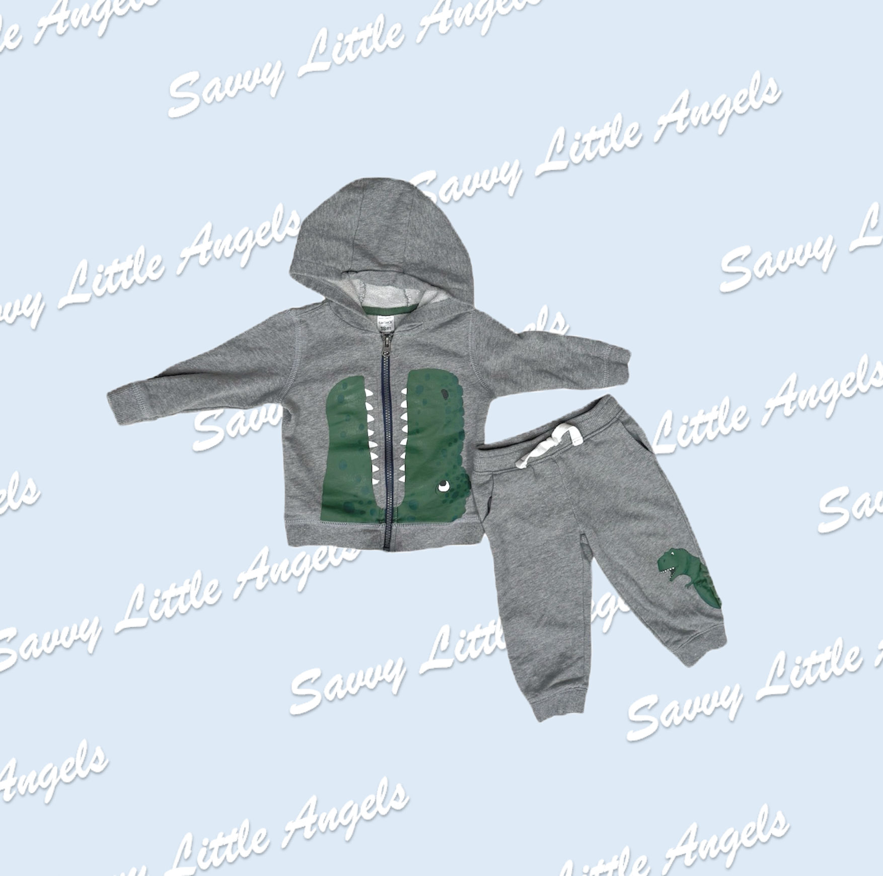 front of Dinosaur 2Pc Sweats Outfit arms out