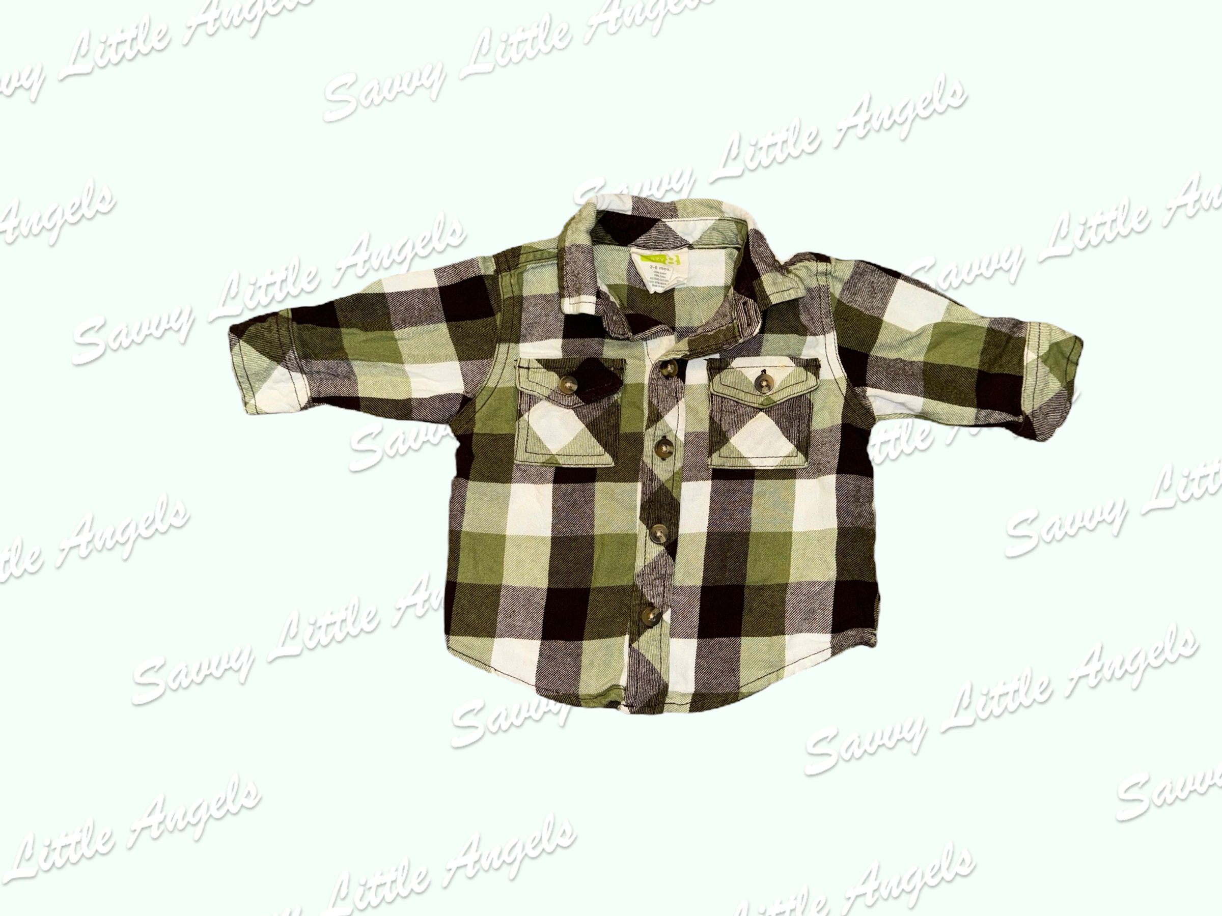front of Green and Brown Checkered Shirt