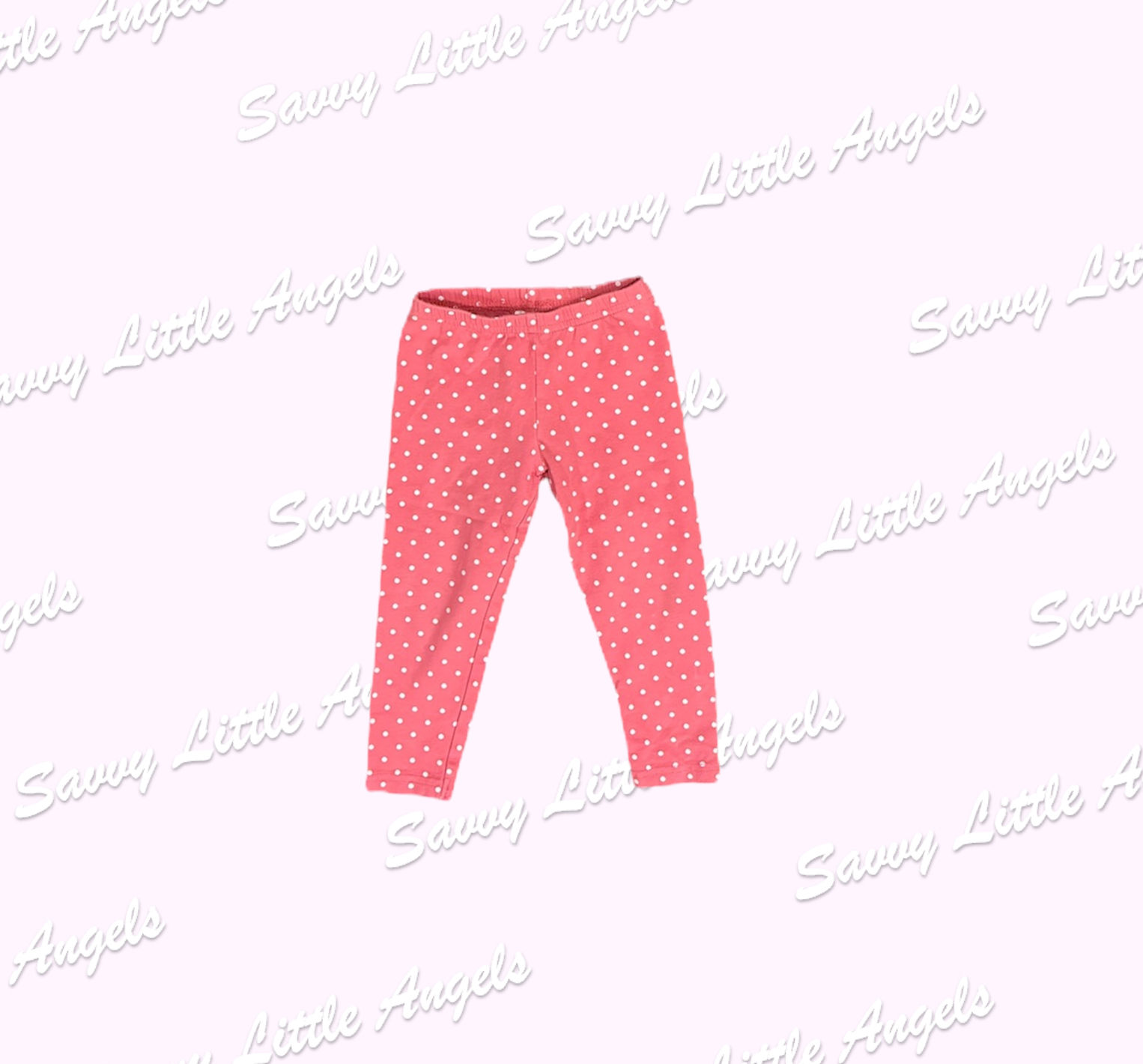 front of Pink Polka Dot Leggings