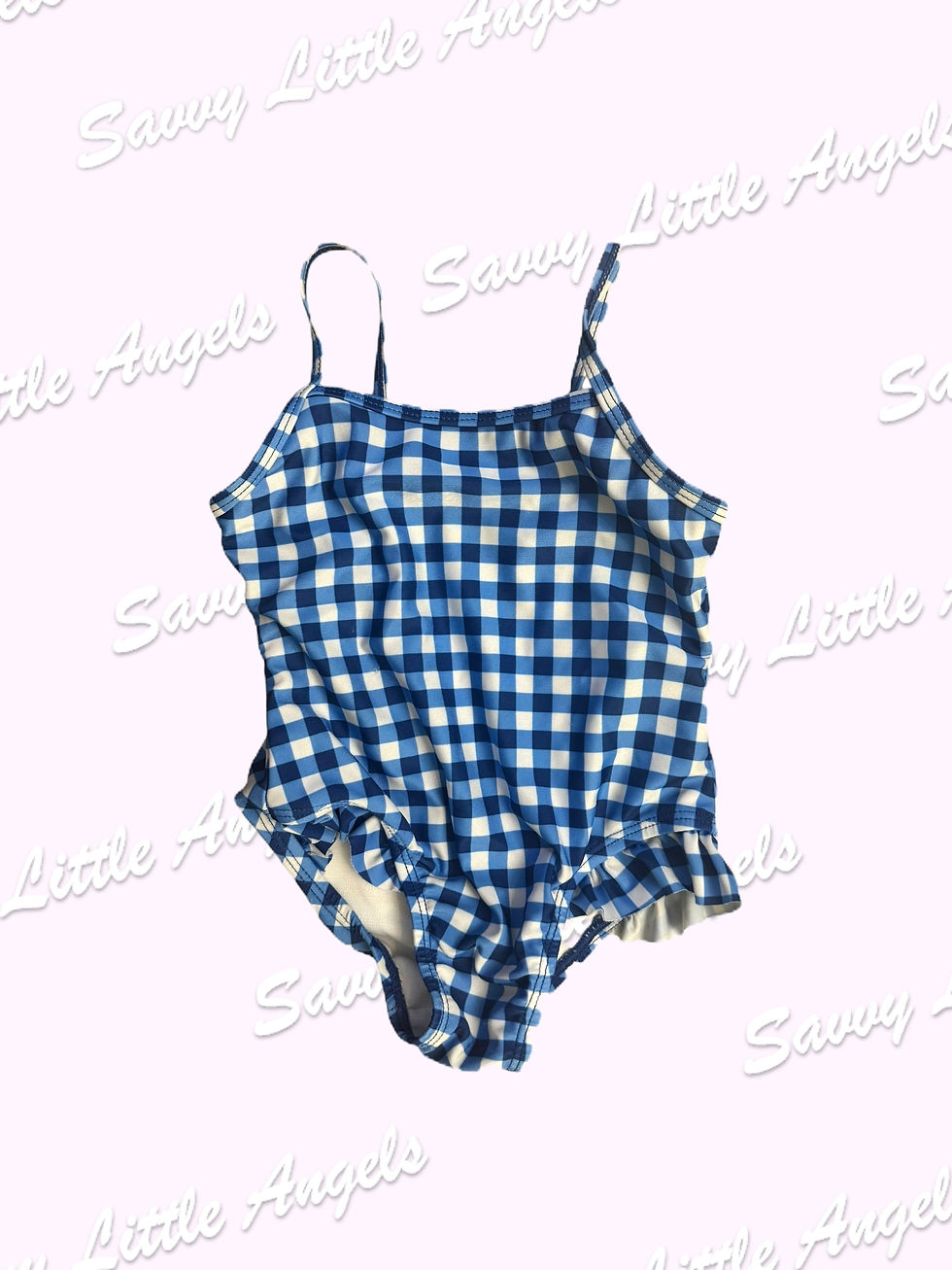 Blue Checkered Swimsuit Front View