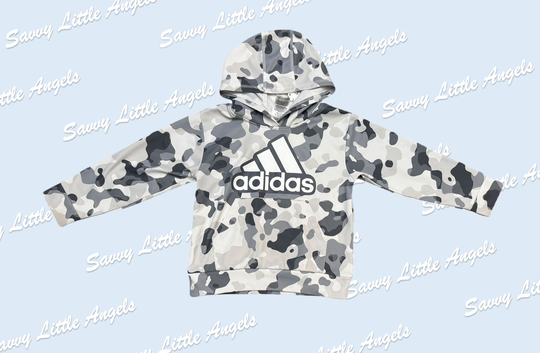 front of Adidas Grey and White Hoodie arms out