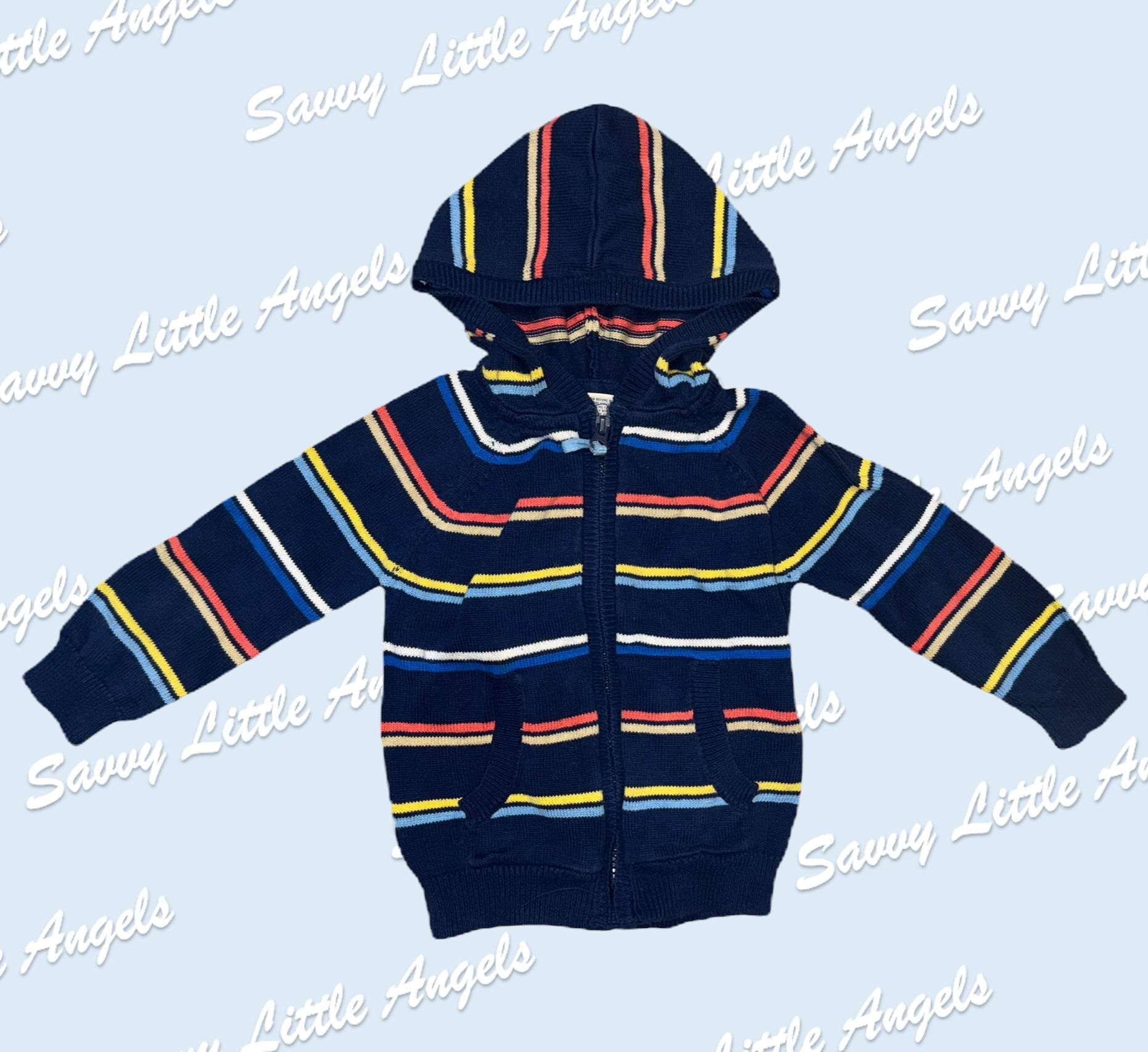 front view of Striped Sweater Jacket arms out