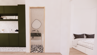 Rénovation complète appartement  transformation  luxe haut de gamme télétravail niche alcove partielle cuisine design moderne élégante banquette marbre noyer appartement architecture intérieur décoration ameublement mobilier agencement aménagement sur-mesure mobilier petit espace rangements 3D optimisation paris parisien lyon ecully