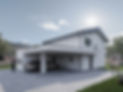 Visuel promotionnel de Zhübi Sauthier Immobilier Sà rl, agence spécialisée dans la vente, l’achat et la construction de villas clé en main en Suisse. L’image présente une villa moderne avec façade grise et un parking couvert avec un jolie voiture