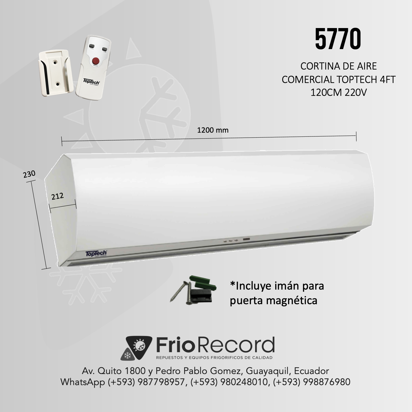 CORTINA DE AIRE COMERCIAL TOPTECH 4FT 120CM 220V