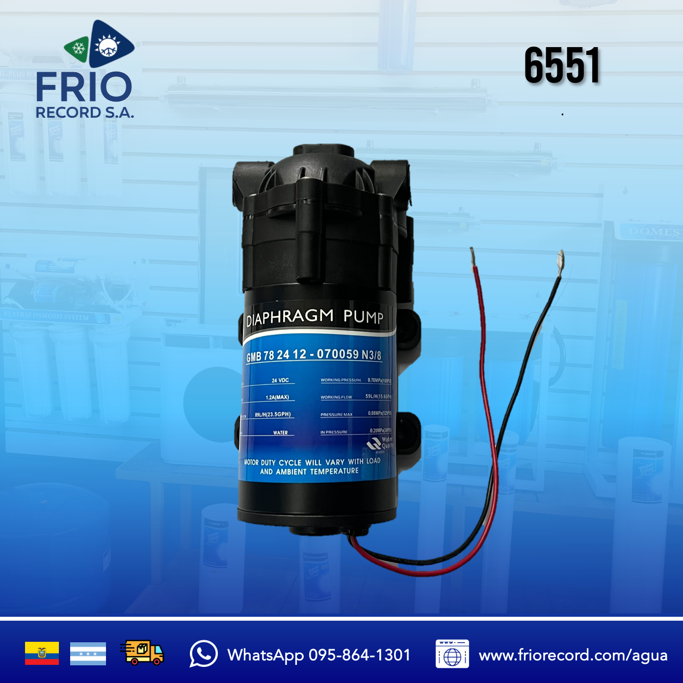 BOMBA RO 50-100G 59L/H 24VDC 30PSI AGUA LW