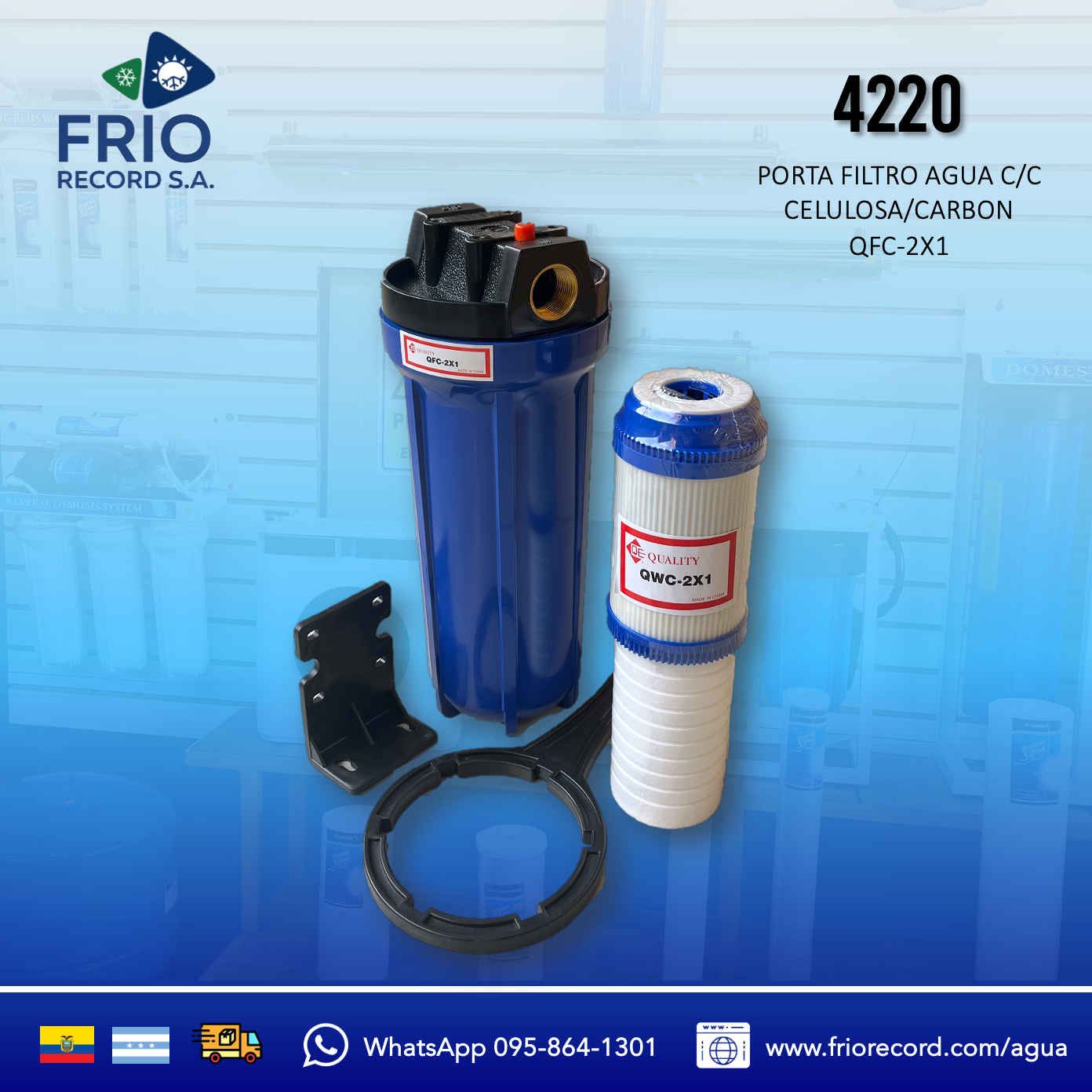 PORTA FILTRO AGUA PP10 3/4" AZUL C/CELULOSA/CARBON QFC-2X1 LW