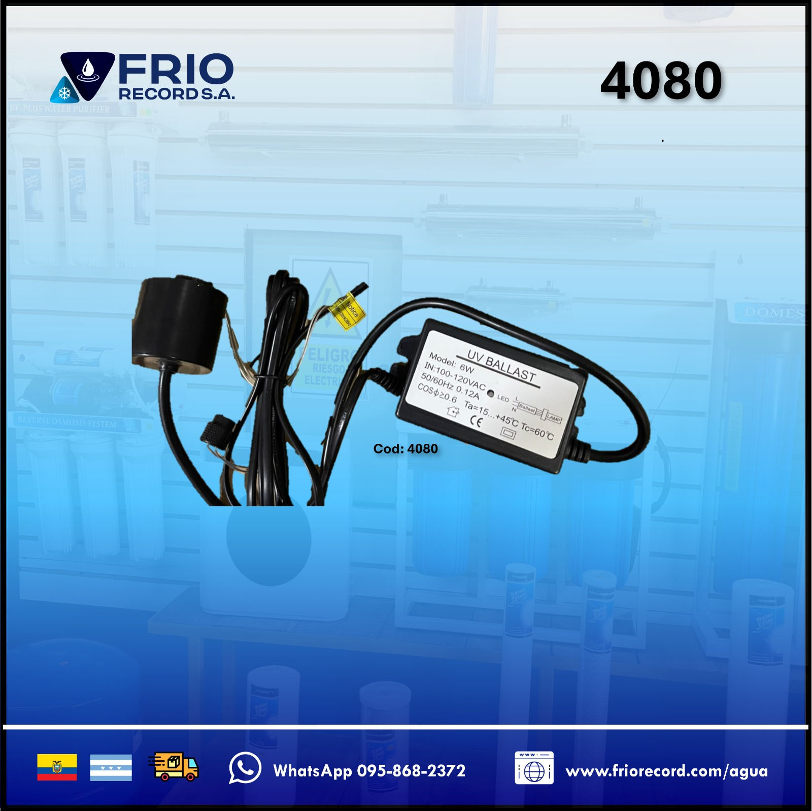 Balastro UV 6W para Lámpara Ultravioleta de Agua 1 GPM – 2 Pines