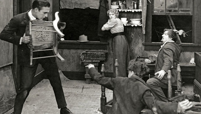Wallace Reid, Cleo Ridgely, Raymond Hatton, and Horace B. Carpenter in Cecil B. DeMille's The Golden Chance (1916)