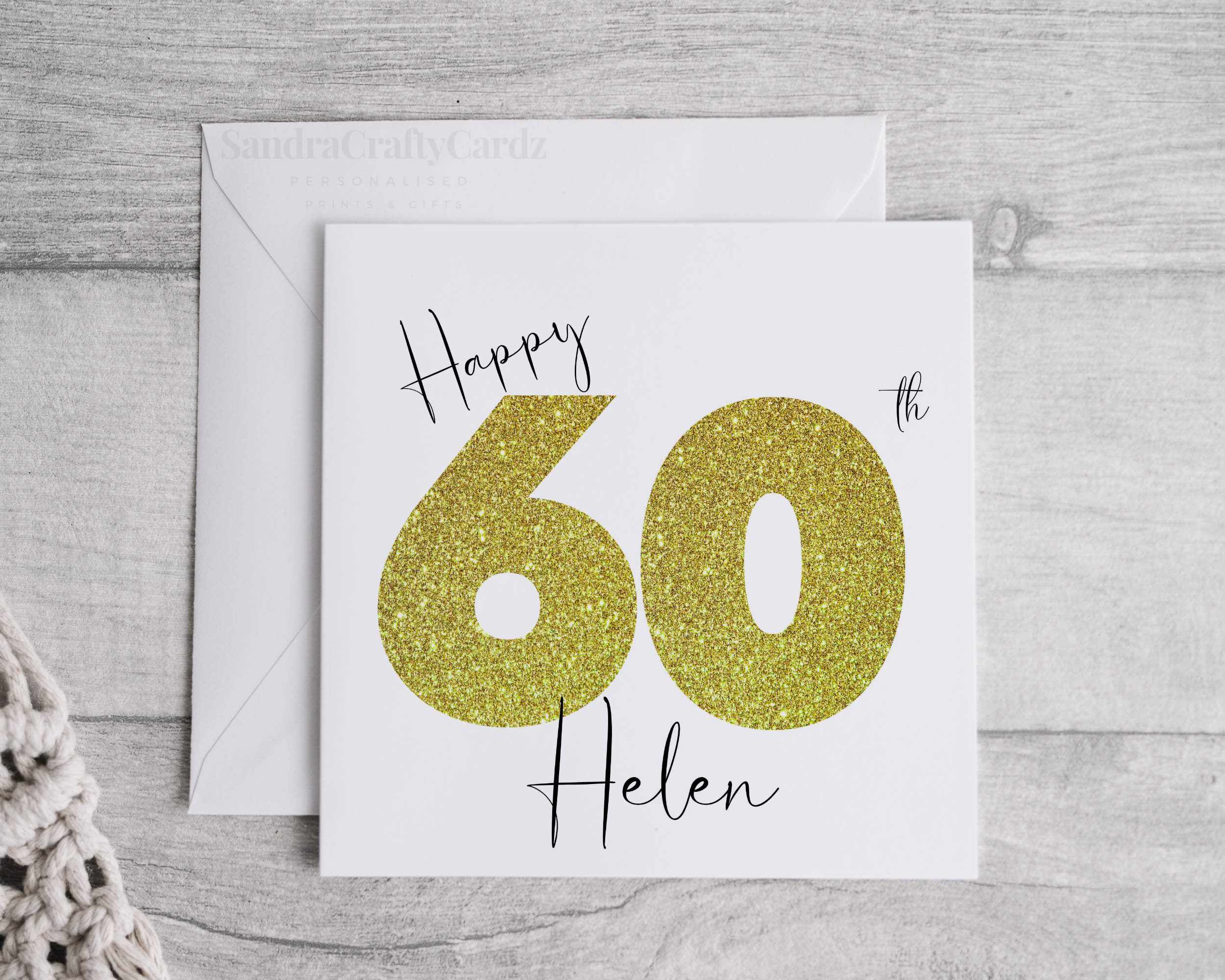 Personalized 60th Birthday Card: Glitter Effect, Custom Name