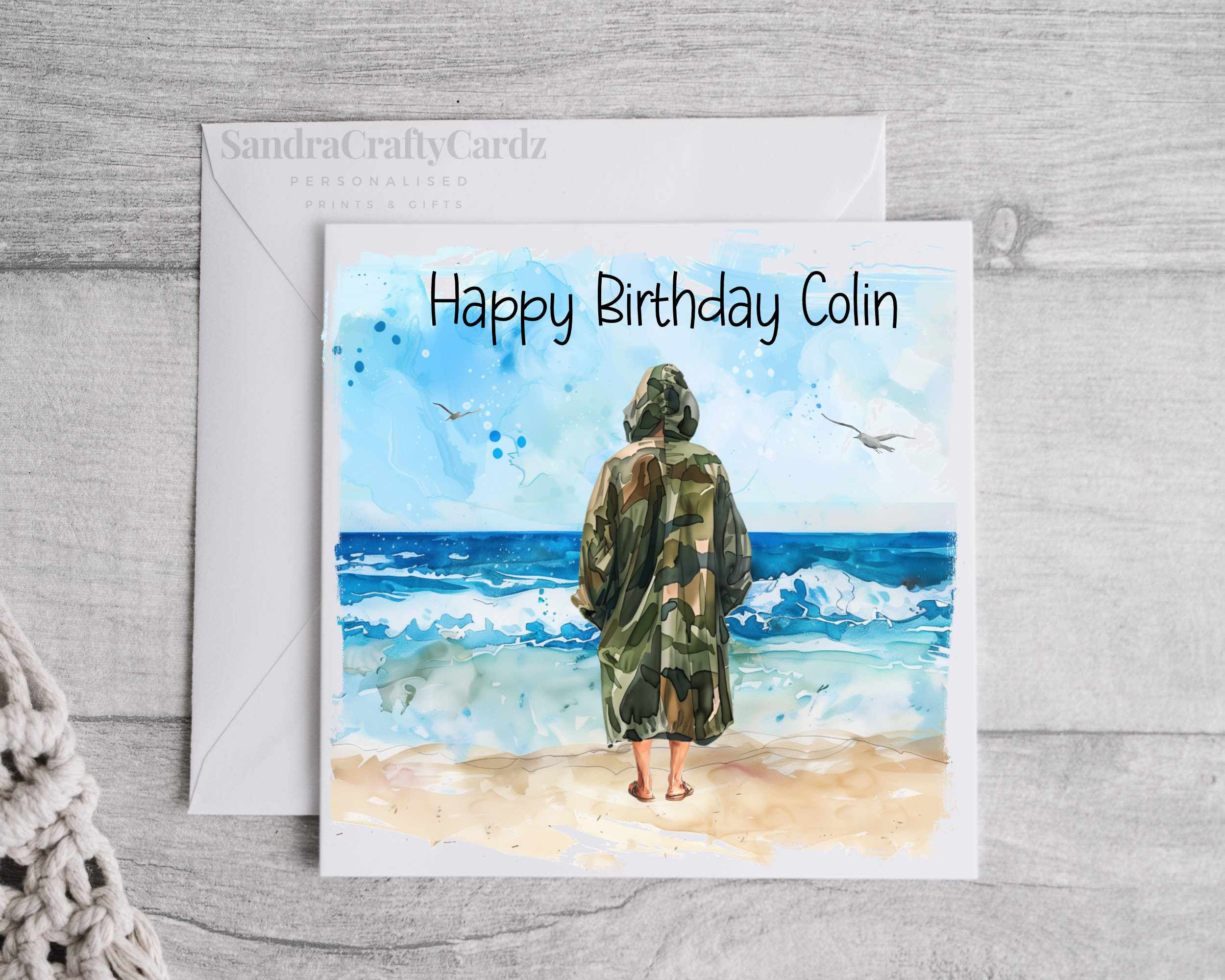Wild Swimming Personalised Birthday Card – Sea Swimmer Gift with Drying Robe