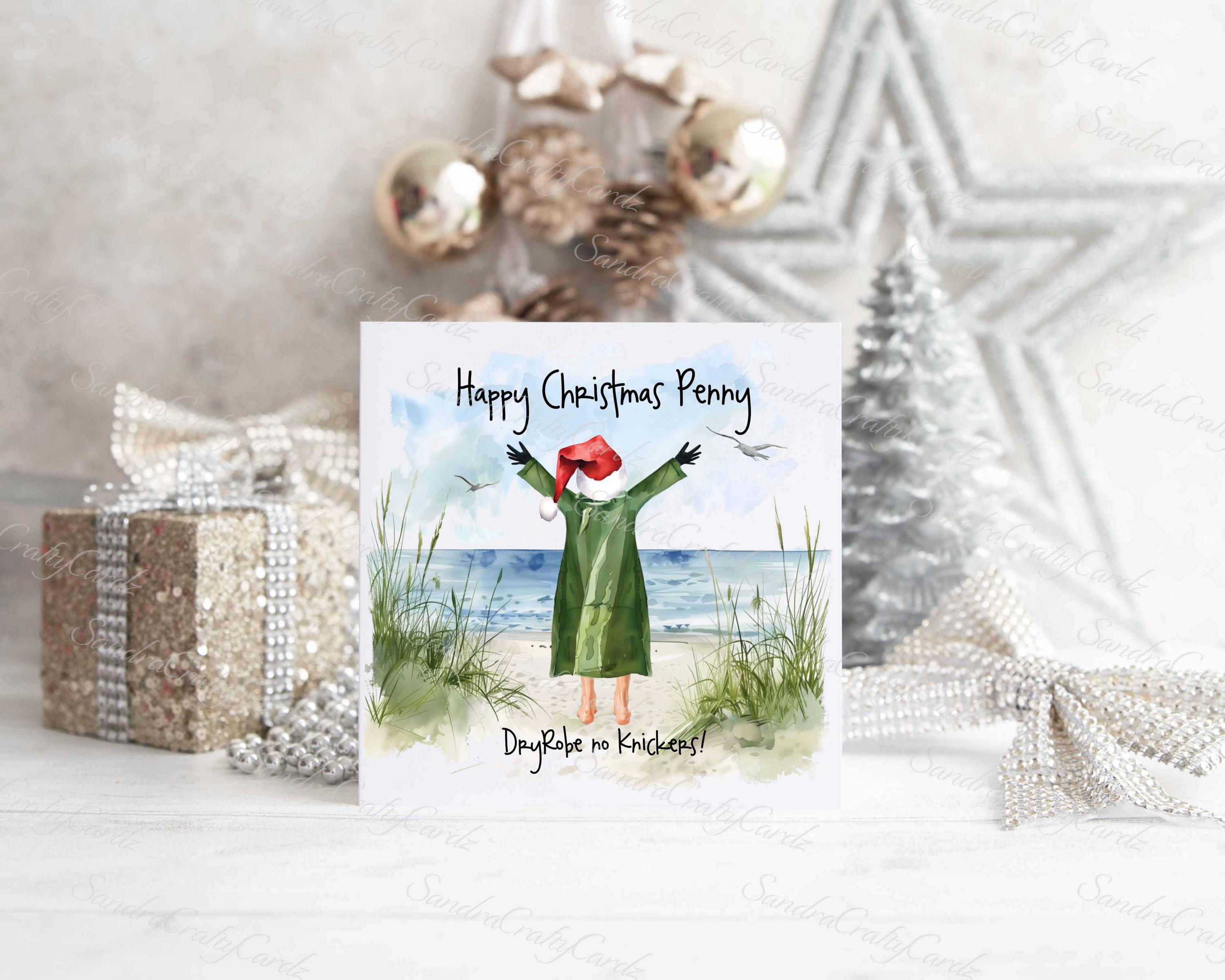 Personalised Swimming Drying Robe Christmas Card