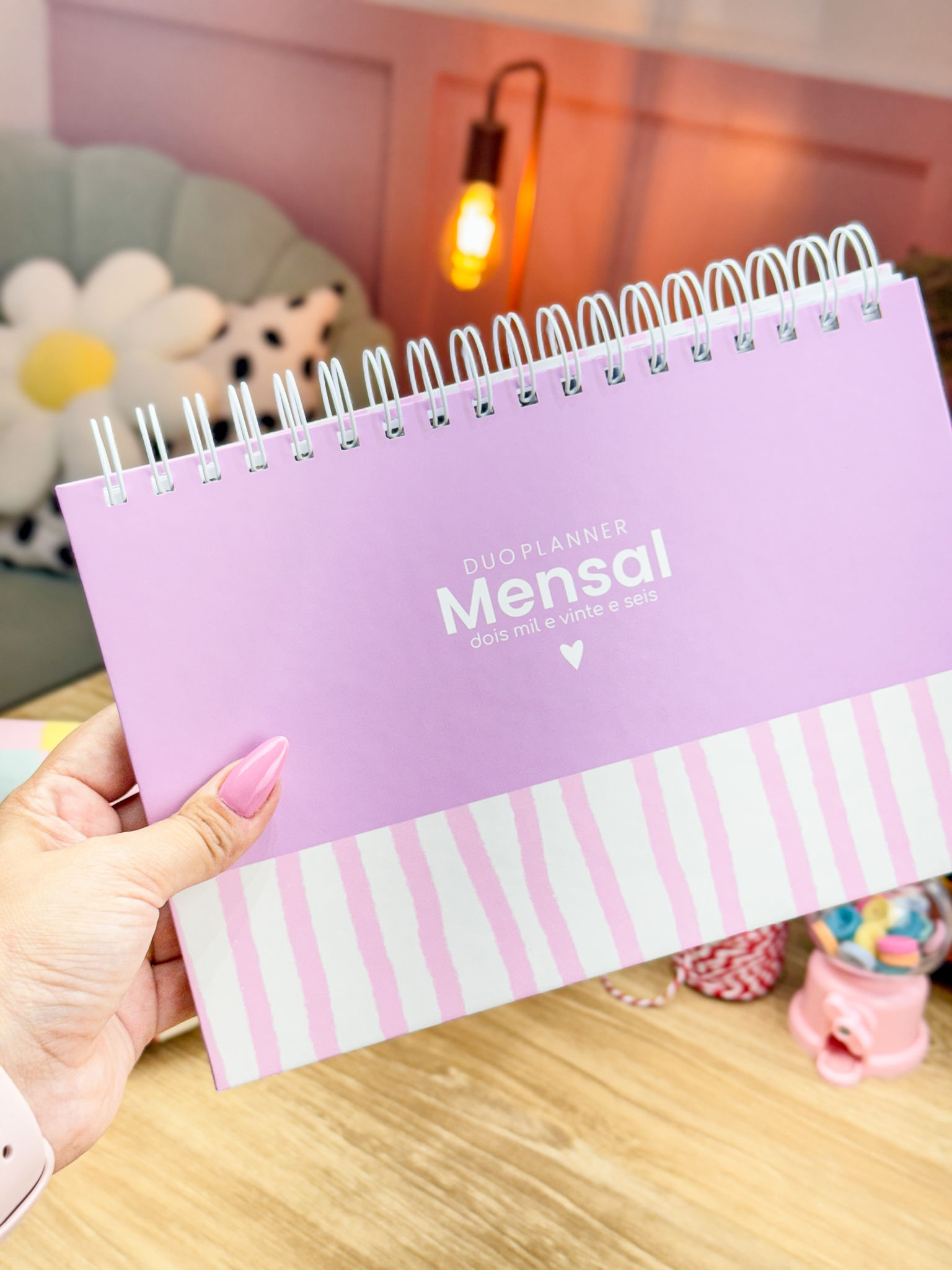 Duo Planner Listrado com rosa