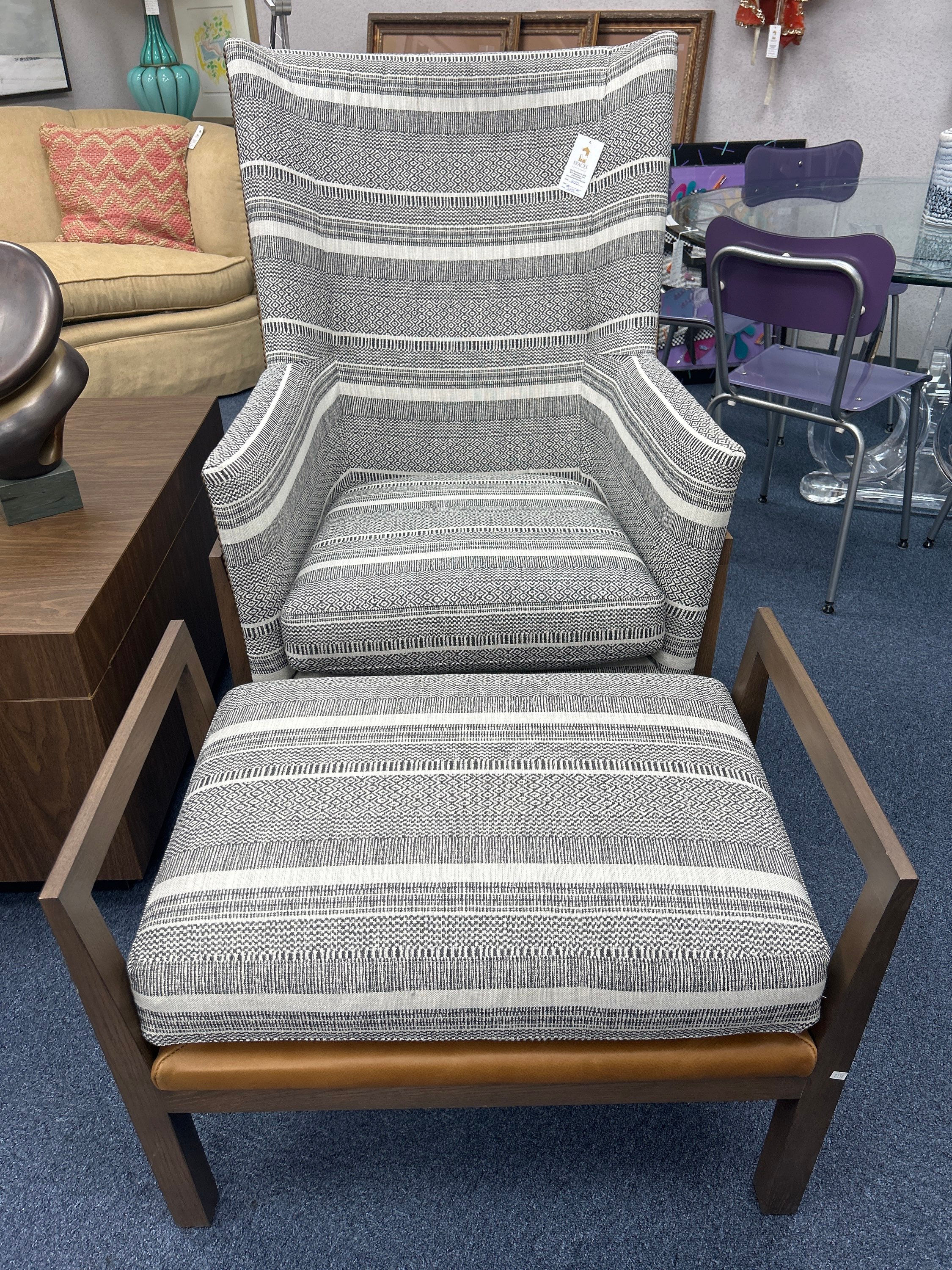 Leather Wingback Chair with Ottoman 