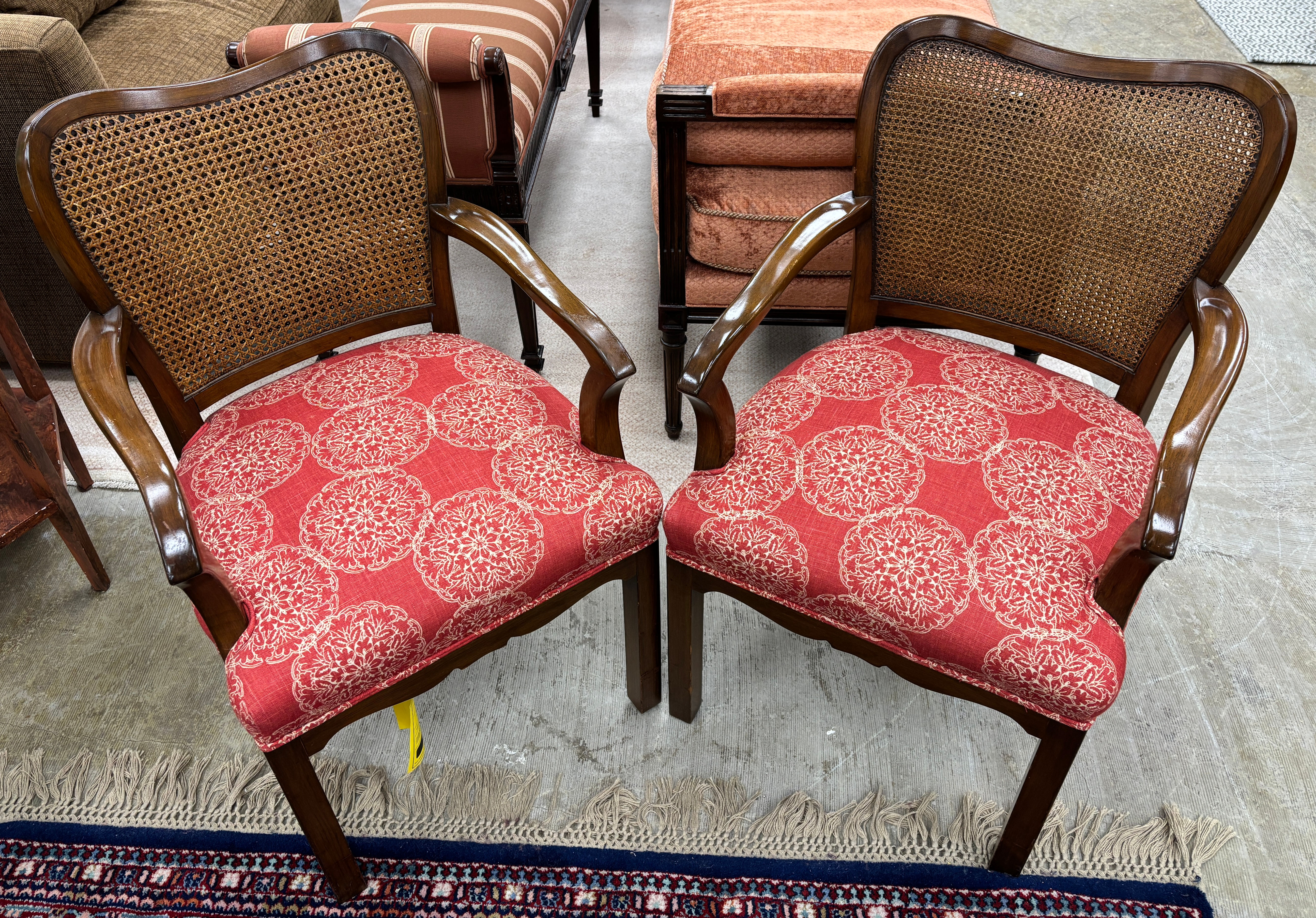 Pair of Cane Back Armchair Cushion Seats