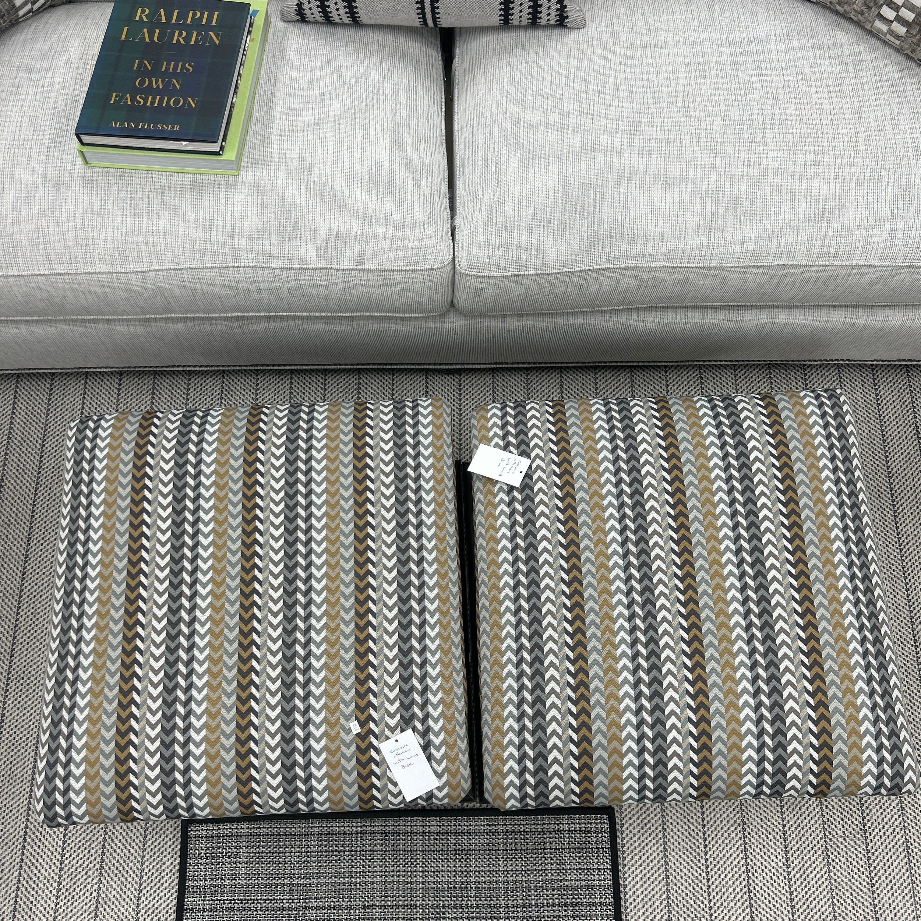 Concave Ottomans with Wood Base 