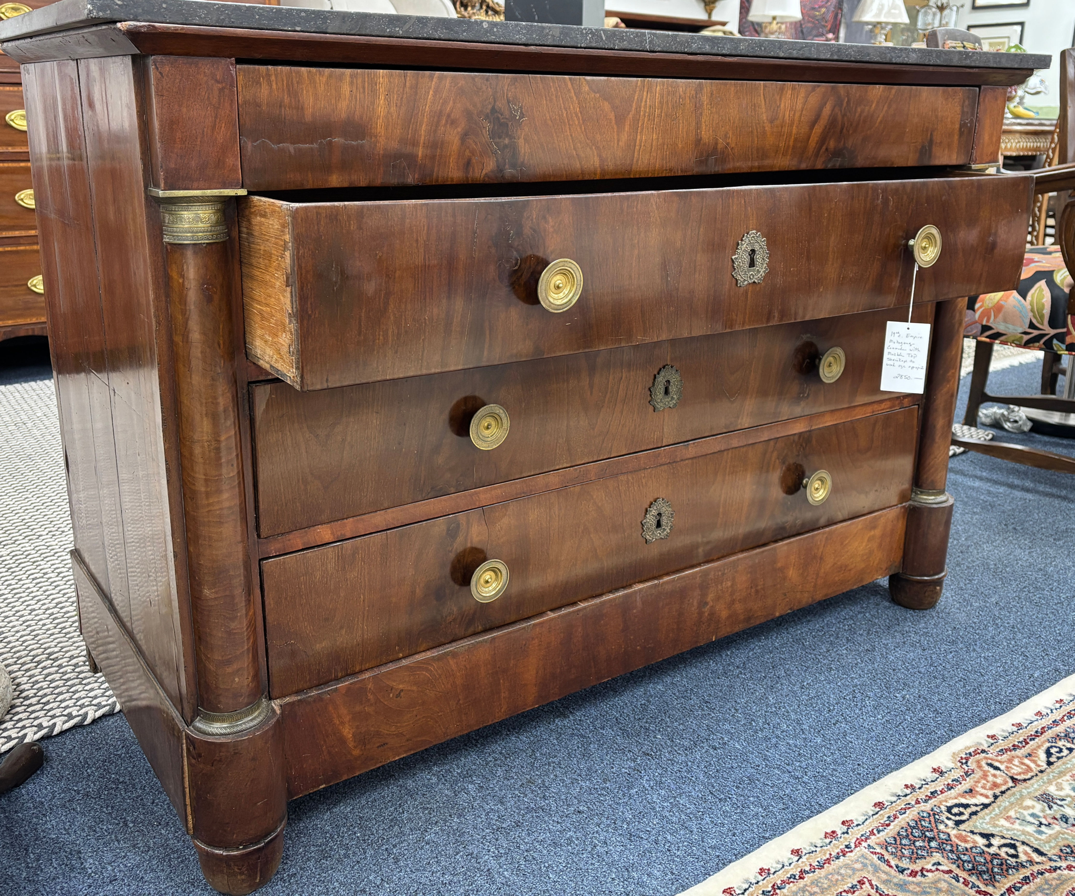 19th Century Empire Mahogany Commode with Marble Top  
