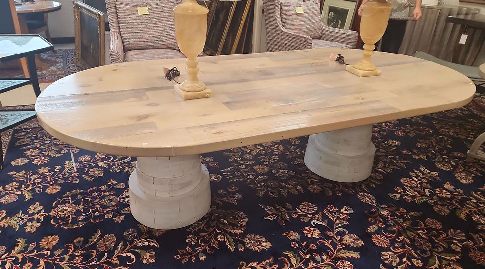 Custom Made Double Geometric Stacked Pedestals Dining Table With Wood