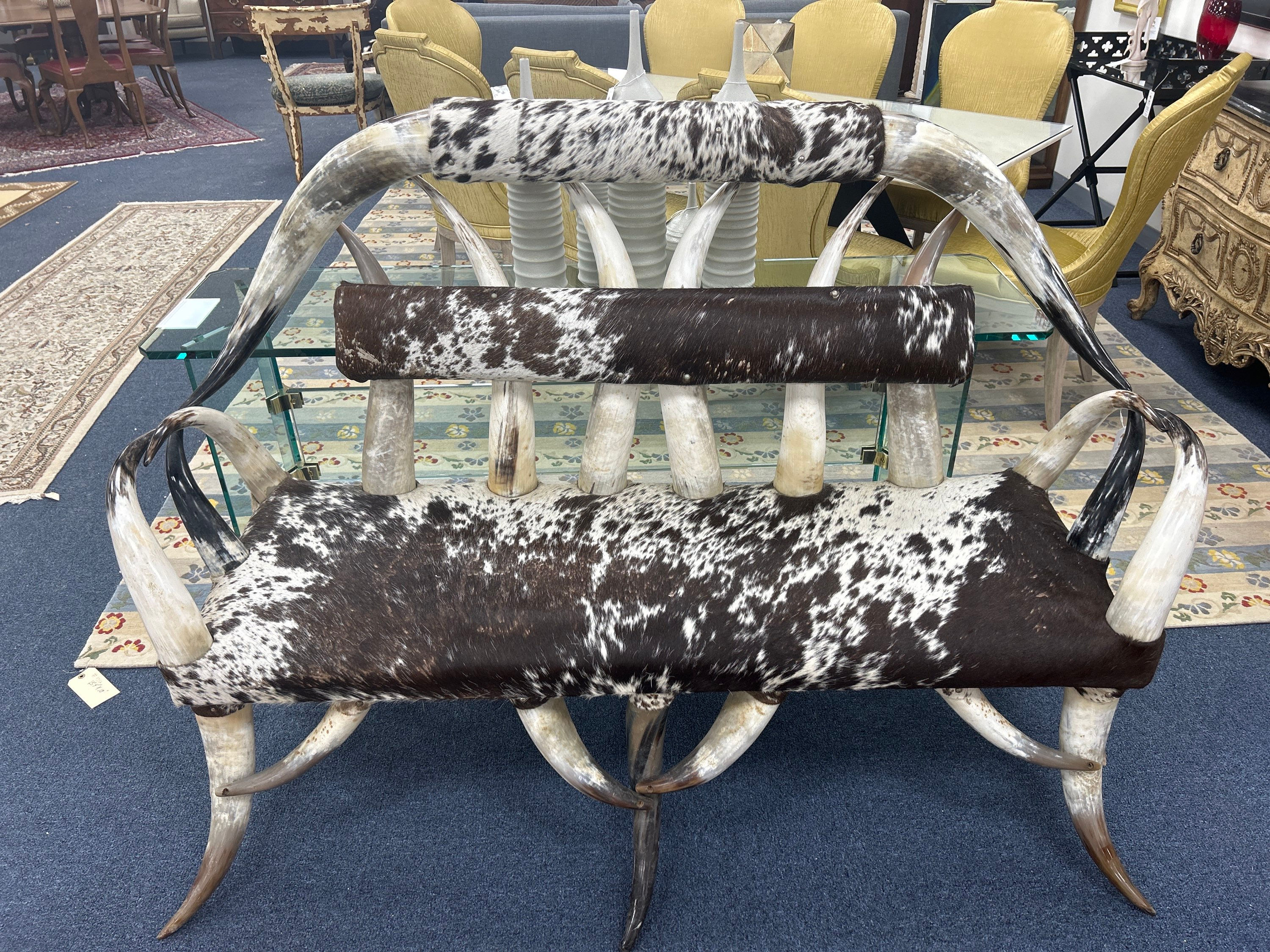 1970s Horn Sette Covered in Cow Hide 