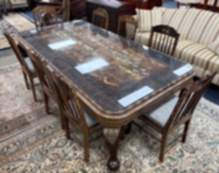 Table & 6 Chairs with New seats inlaid Findvan Marquetry Bhagauadgita