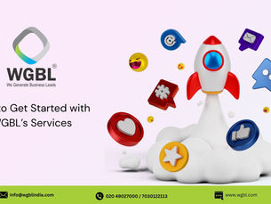 Rocket with social media icons (heart, like, emoji) launches from clouds. WGBL logo and text “How to Get Started with WGBL’s Services.”