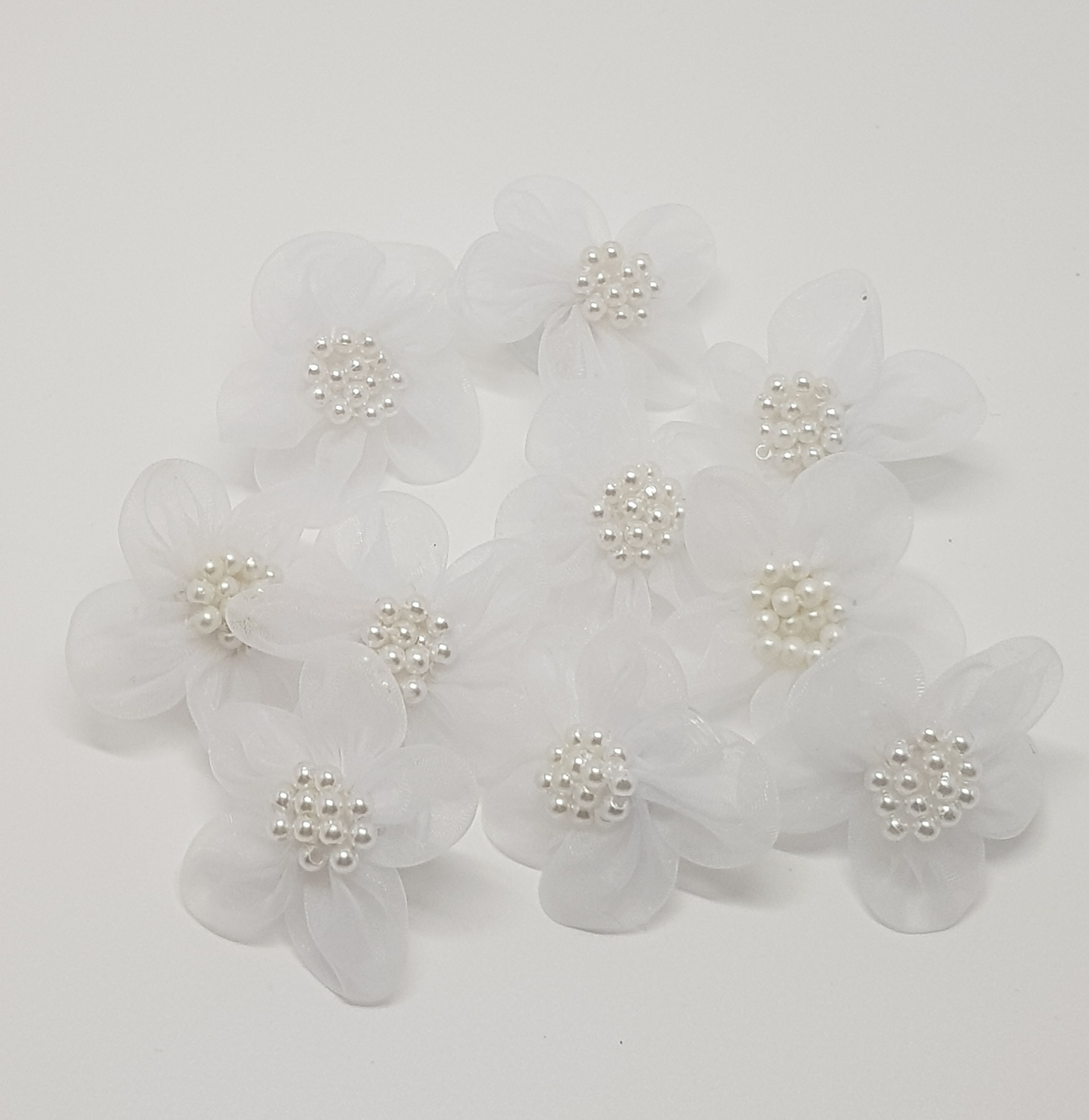 White Flower Pearl Clips