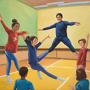 Copy of a painting of trampolining with a student and a classroom teacher.jpg