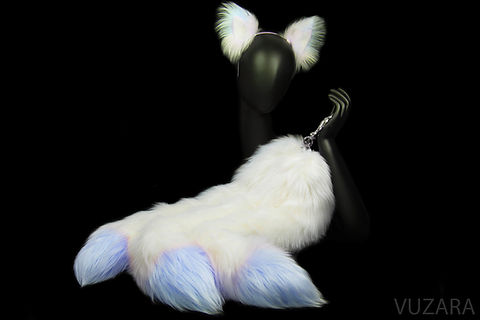 Kitsune Tail Butt Plug - 28" White/Blue Tug Tail & Kitsune Ears Set | Vuzara.com Kitsune Tail Butt Plug - 28" White/Blue Tug Tail & Kitsune Ears Set | Vuzara.com