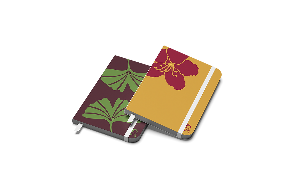 Two notebooks with floral and leaf designs, custom merch design by Awenandco