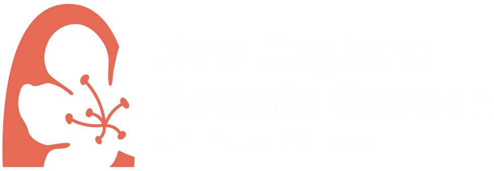 New England Botanic Garden at Tower Hill custom logo design in white and salmon colors.
