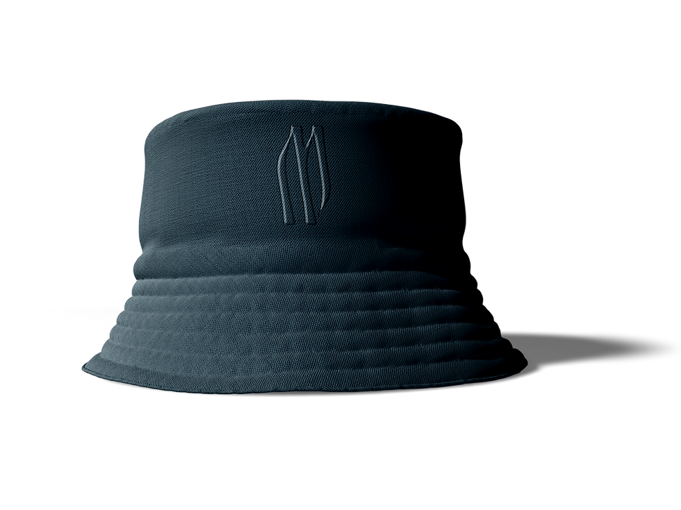 custom branded merch design of Dark blue bucket hat with Lumen brandmark