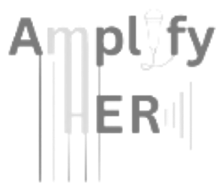 Amplify HER logo with microphone and sound wave icons