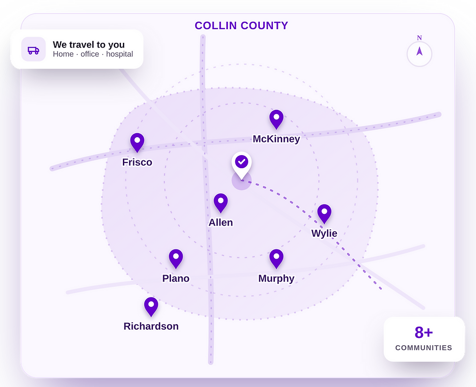 Map of Collin County and surrounding DFW areas served by Signed, Sealed & Delivered Mobile Notary
