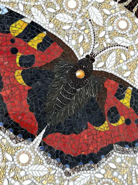 stunning mosaic work of butterfly by Becky Paton