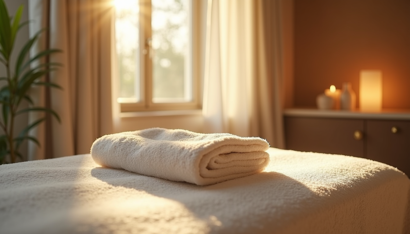 Luxurious spa treatment room with natural light
