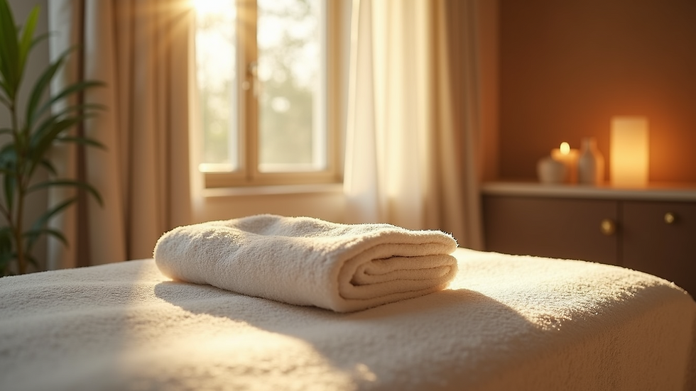 Close-up view of a luxurious spa treatment room with natural light