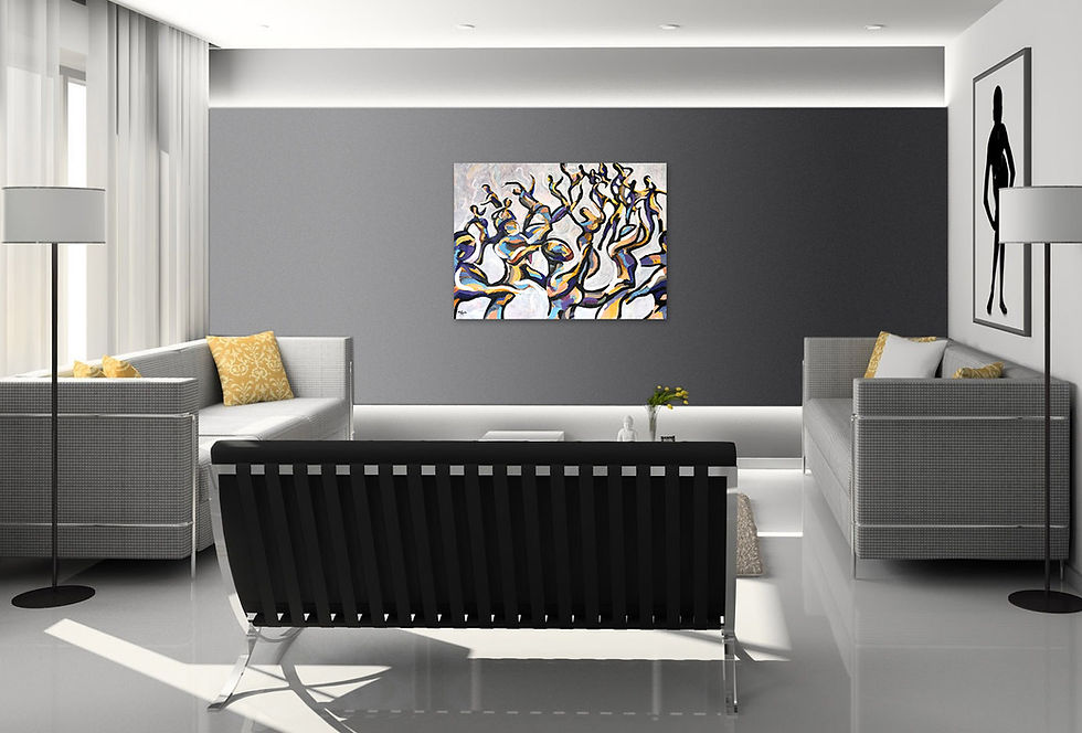 Een abstract schilderij laten maken met dansende mensen.