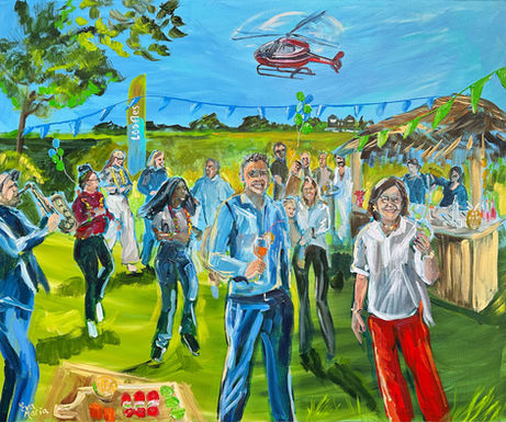 Live Paint deel 2 van tweeluik, 2 x schilderij op locatie in opdracht van Loofles Kinderopvang / Specialistische Jeugdzorg. Buiten event met o.a. vogelshow, helicoptervlucht, ballonen artiest, kinderschminck, patatkraam en cocktailbar | 2 x 100x120 cm | Eva van den Hamsvoort. Geschilderd in 2 x 4 uur tijd. Locatie: De Heihut, Kootwijkerbroek.