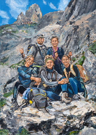 Geschilderd portret van een gezin in opdracht