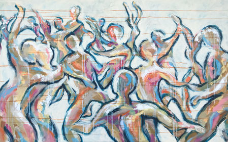 Schilderij van geabstraheerde dansers.
