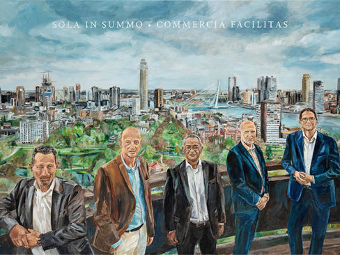 Geschilderd groepsportret van Team Trade Facilitation