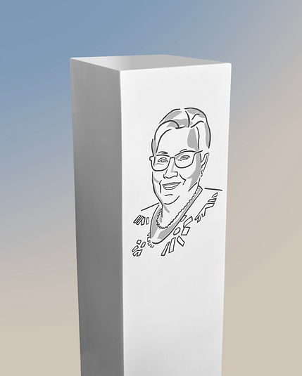 Herdenkingsportret, een zuil met geschilderd portret van overleden echtgenote ter nagedachtenis