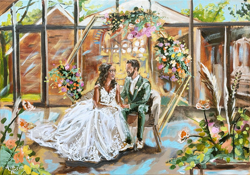 Live Painting portret bruidspaar tijdens ceremonie in Kasteel Geldrop Live Paint schilderij van het trouwkoppel ART Eva Maria