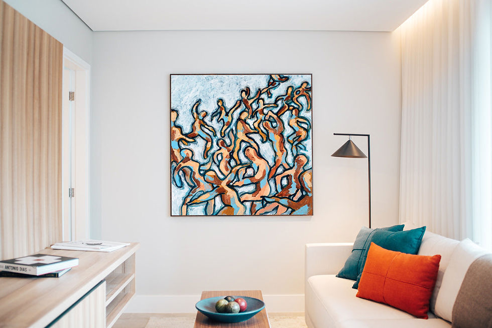 Een abstract schilderij laten maken met dansende mensen.