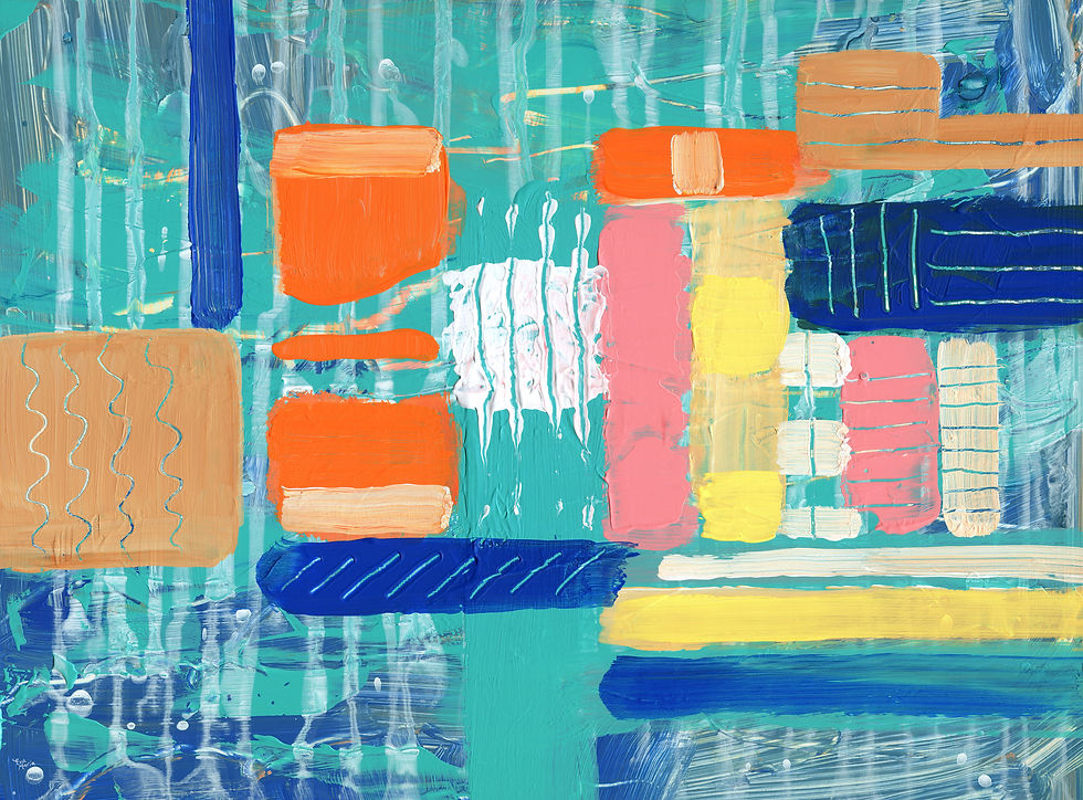 Abstract schilderij met zee en strand thema.